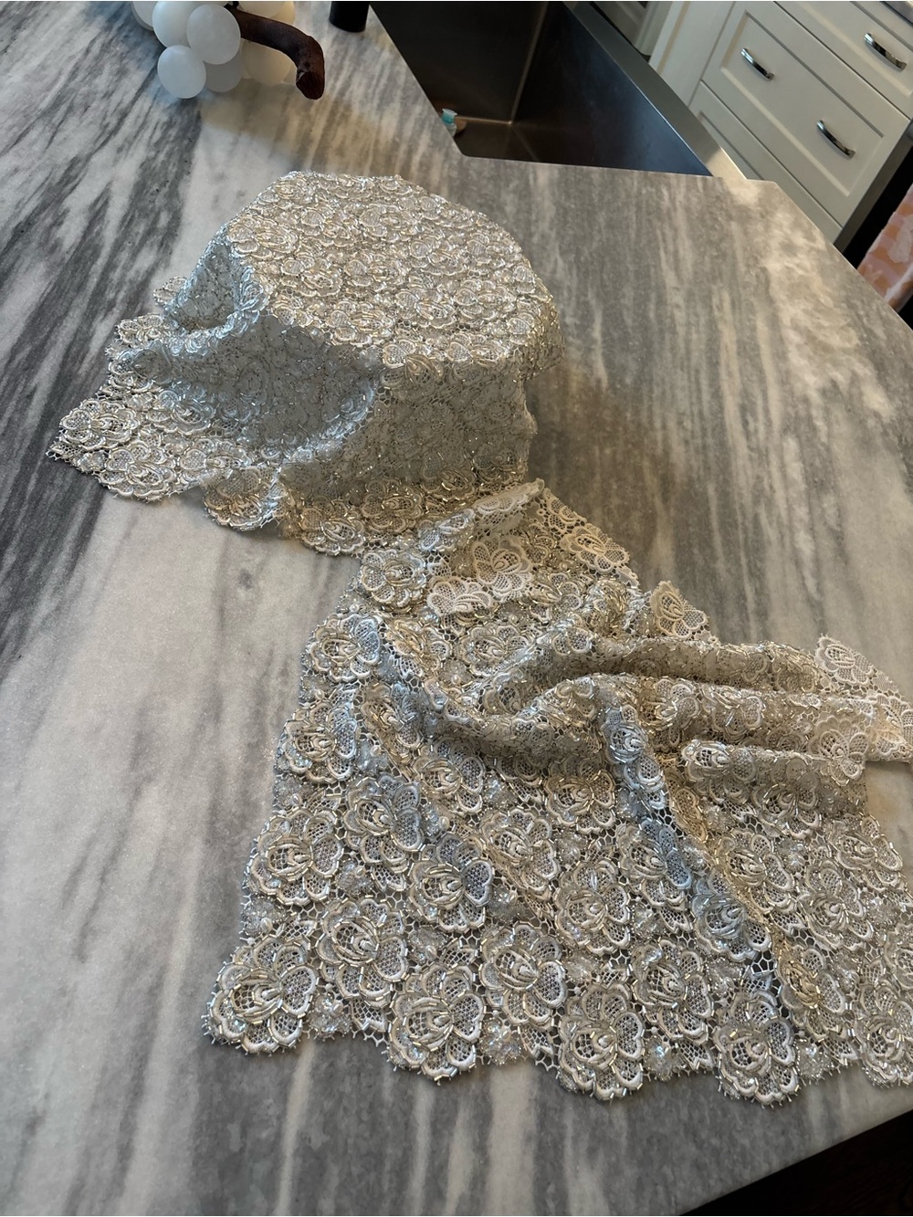 Vintage beaded on lace wedding decor